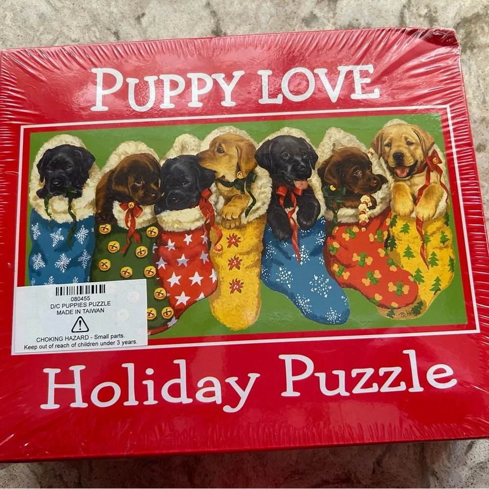 Christmas Holiday puppies 1000 piece jigsaw Puzzle
